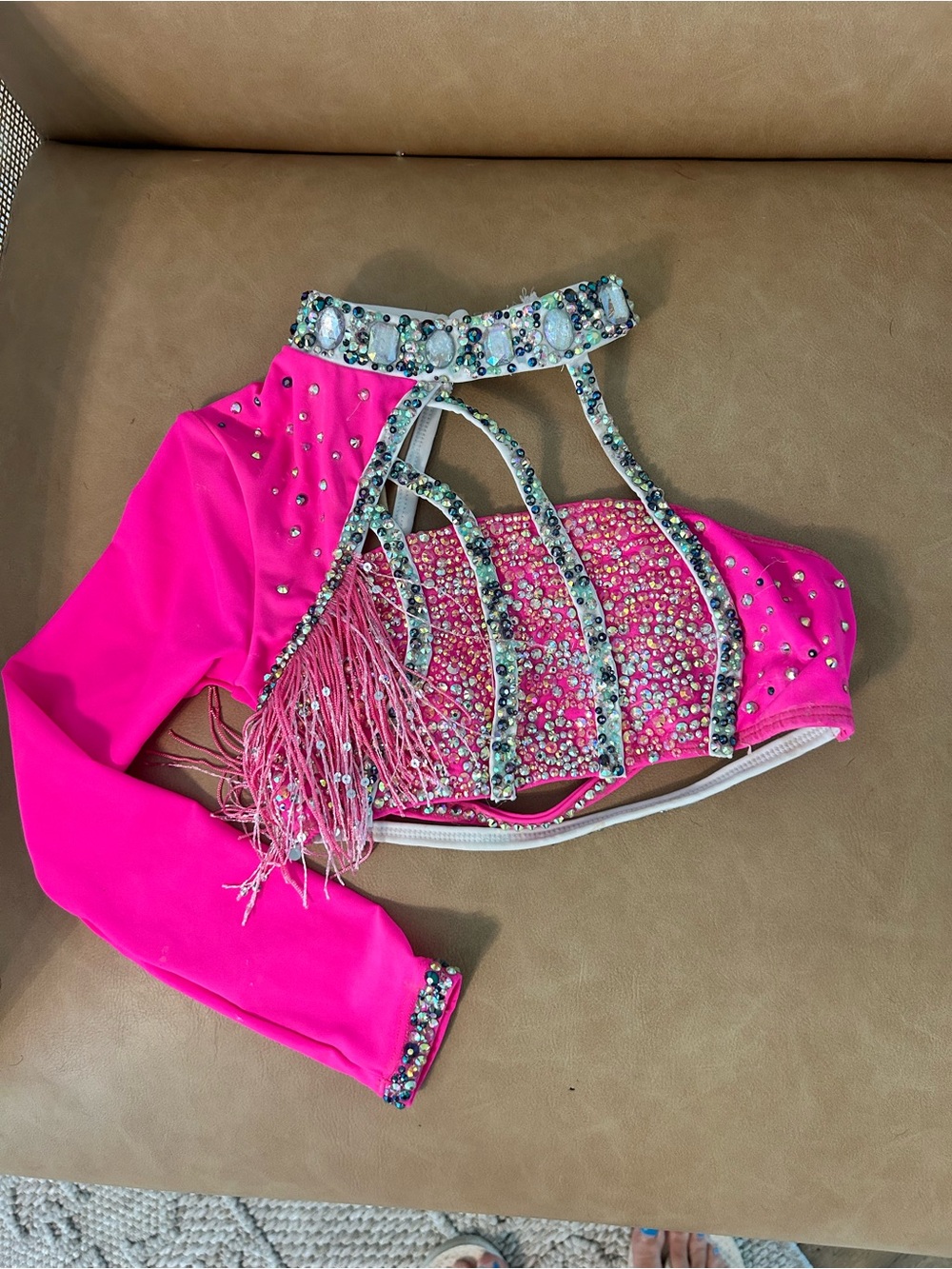 Hot Pink Jeweled Dance Top with Fringe